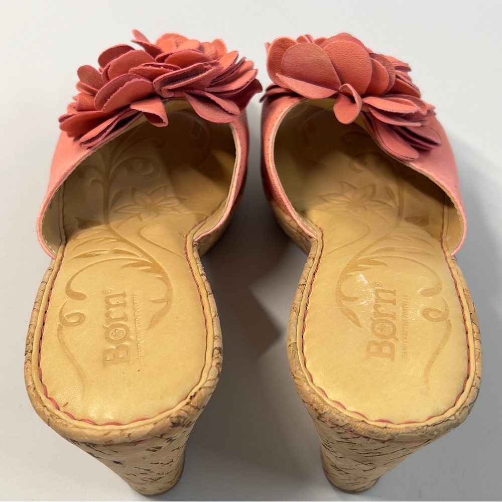 BORN women’s size EU 38 US 7 Rose Pink Flower Slip On Wedge 4” Heels - Picture 7 of 10